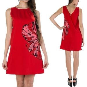 Liu Jo Floral Sleeveless A-Line Shift Dress Made in Italy - Red - Size Medium